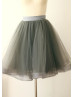 Gray Satin Sash Tulle Knee Length Tutu Skirt